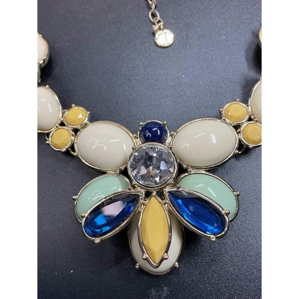 Goldtone Bee Blue Yellow Cream Green Acrylic Insets Talbots Statement Necklace - Picture 13 of 14